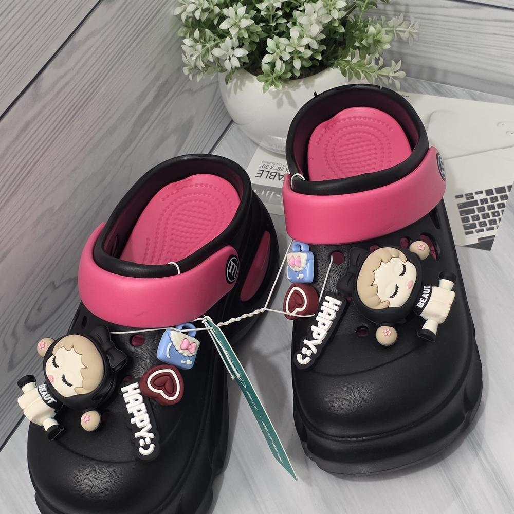 Kids Black and Pink Clogs